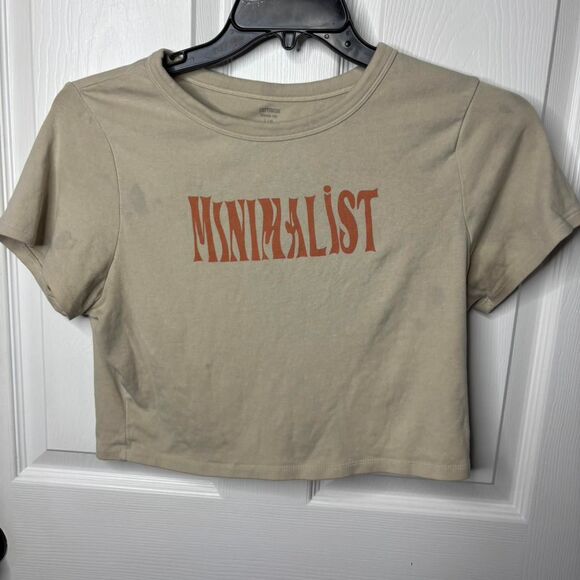 Cotton On Large Minimalist Burnt Orange & Cream Graphic Crop T-Shirt Beige - Picture 8 of 8